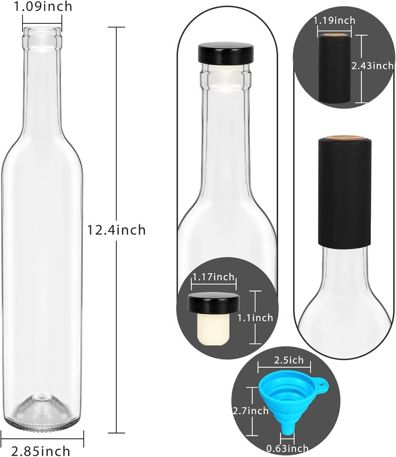 DHSBTLS 12 Pack 500 ml/16 oz Clear Glass Bottles With Cork Lids & Seal Shrink Capsules Caps,Home Brewing Wine & Juicing Bottles For Bordeaux Wine,Beverage, Sparkling Wine,Kefir,Decor - Image 2